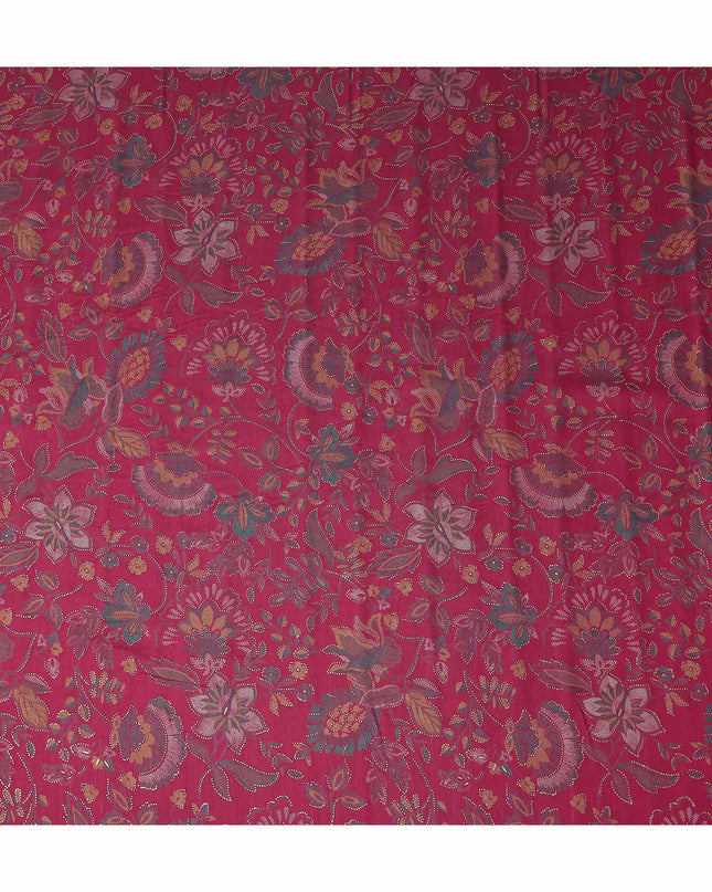 Magenta Red Floral Foil Viscose Fabric 110cm