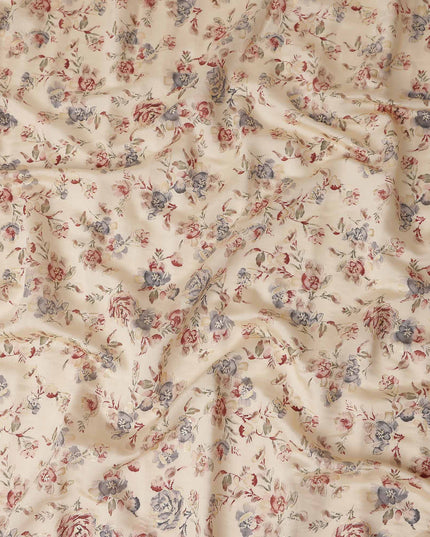 Cream Rose Floral Foil Viscose Fabric 110cm