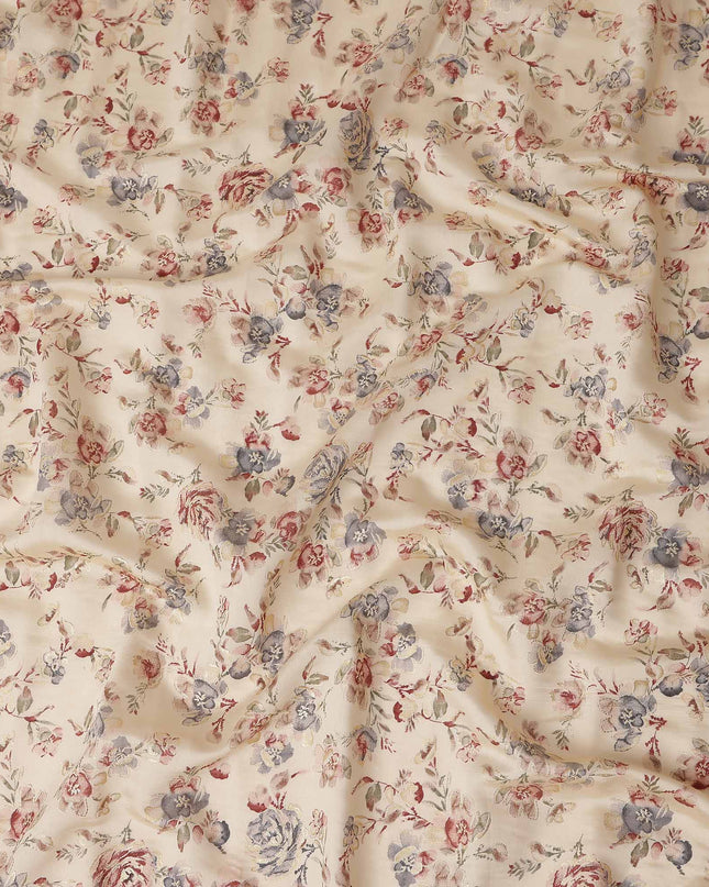 Cream Rose Floral Foil Viscose Fabric 110cm