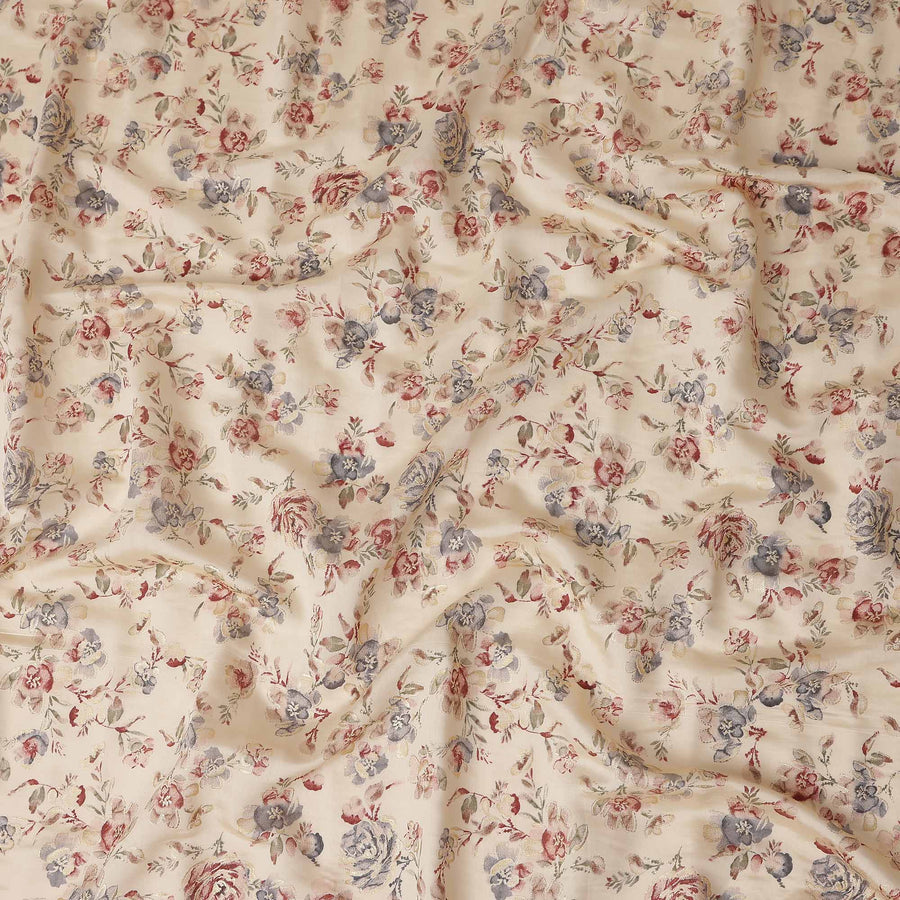 Cream Rose Floral Foil Viscose Fabric 110cm