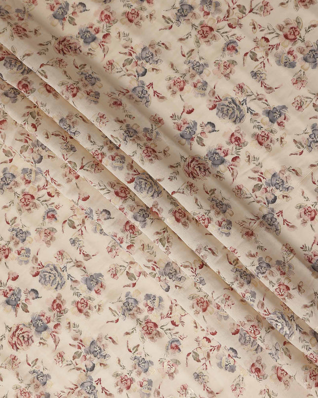 Cream Rose Floral Foil Viscose Fabric 110cm