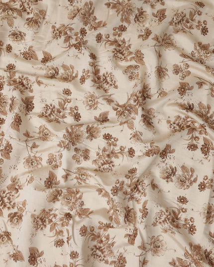 Cream Brown Floral Foil Viscose Fabric 110cm