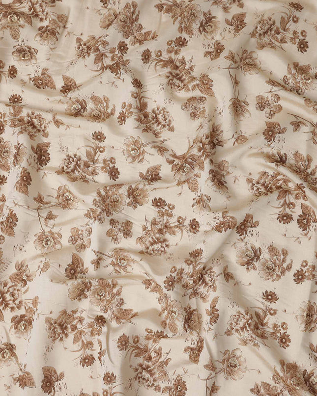 Cream Brown Floral Foil Viscose Fabric 110cm