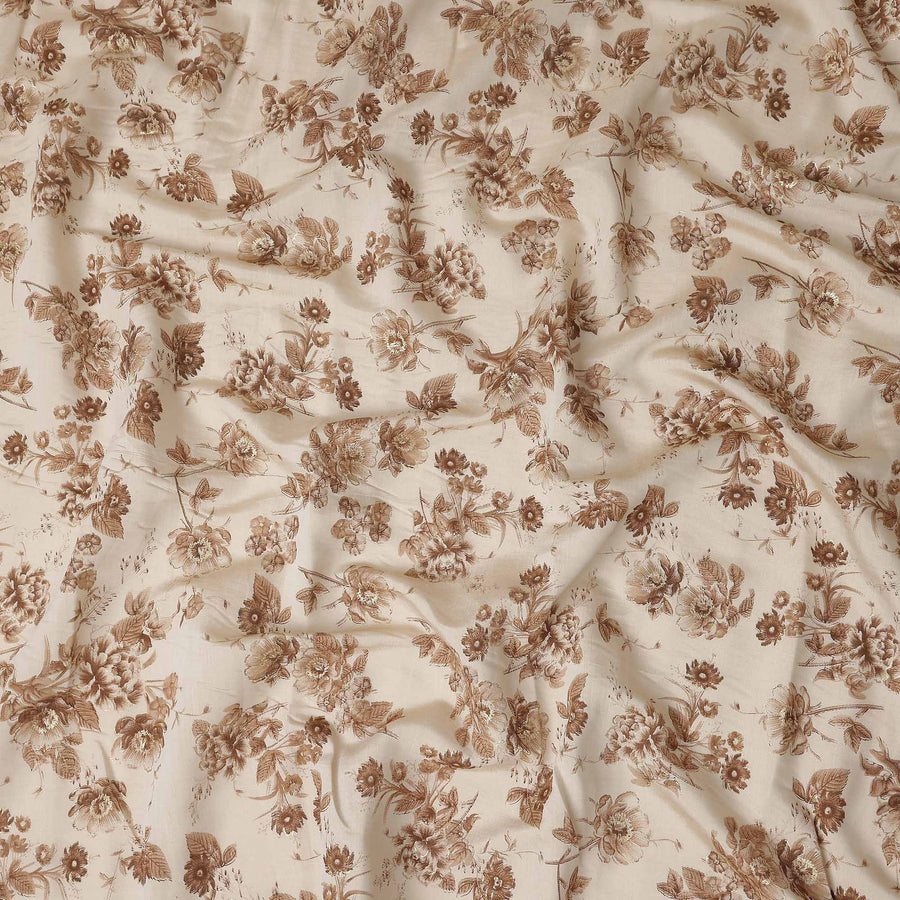 Cream Brown Floral Foil Viscose Fabric 110cm