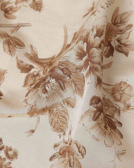 Cream Brown Floral Foil Viscose Fabric 110cm