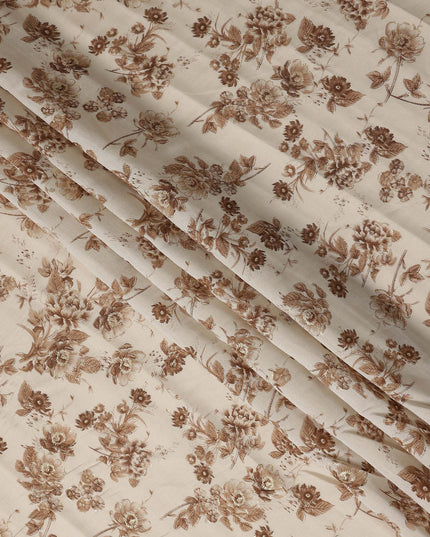 Cream Brown Floral Foil Viscose Fabric 110cm