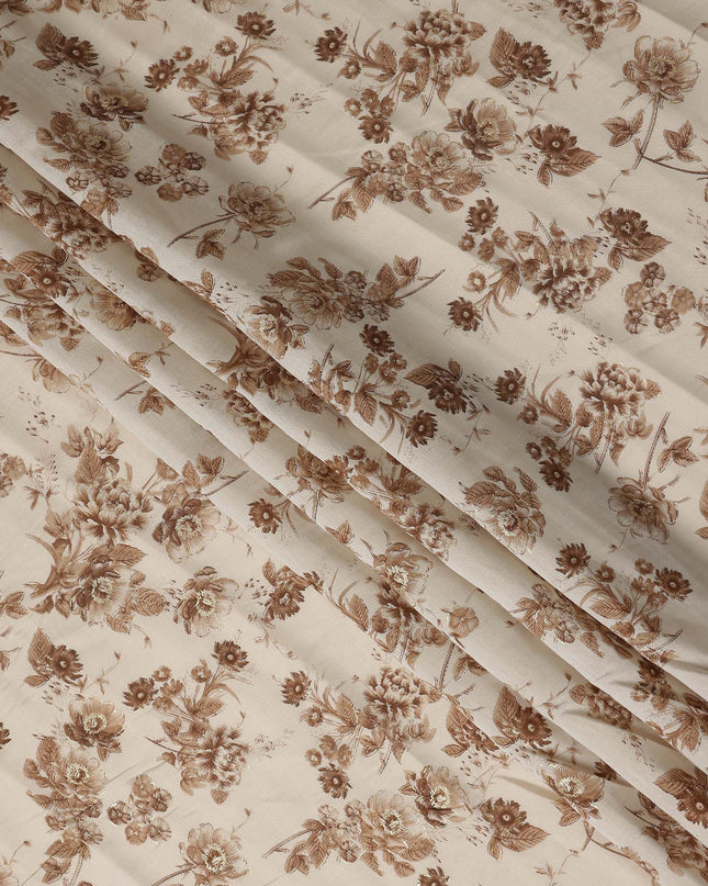 Cream Brown Floral Foil Viscose Fabric 110cm