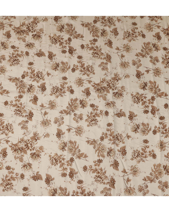Cream Brown Floral Foil Viscose Fabric 110cm