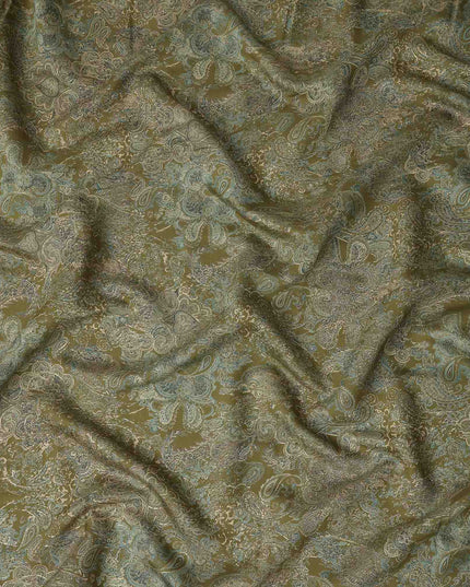Olive Green Paisley Foil Viscose Fabric 110cm