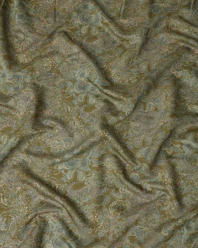 Olive Green Paisley Foil Viscose Fabric 110cm