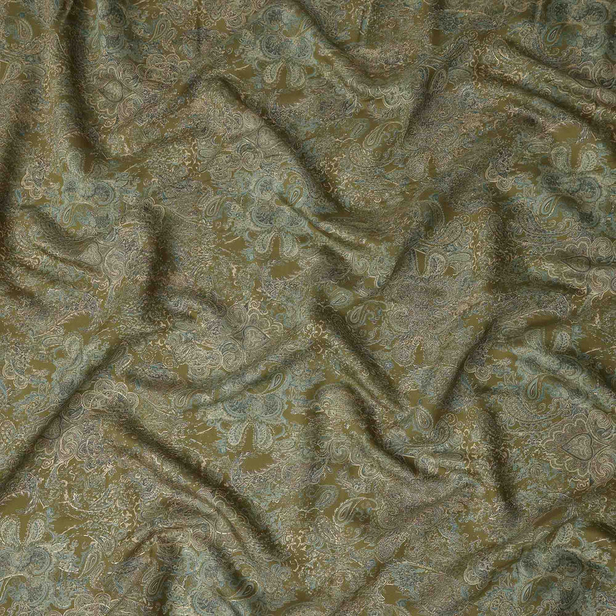 Olive Green Paisley Foil Viscose Fabric 110cm