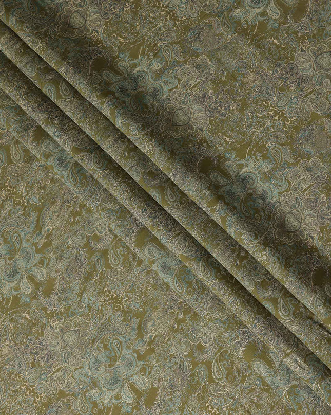 Olive Green Paisley Foil Viscose Fabric 110cm
