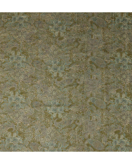 Olive Green Paisley Foil Viscose Fabric 110cm