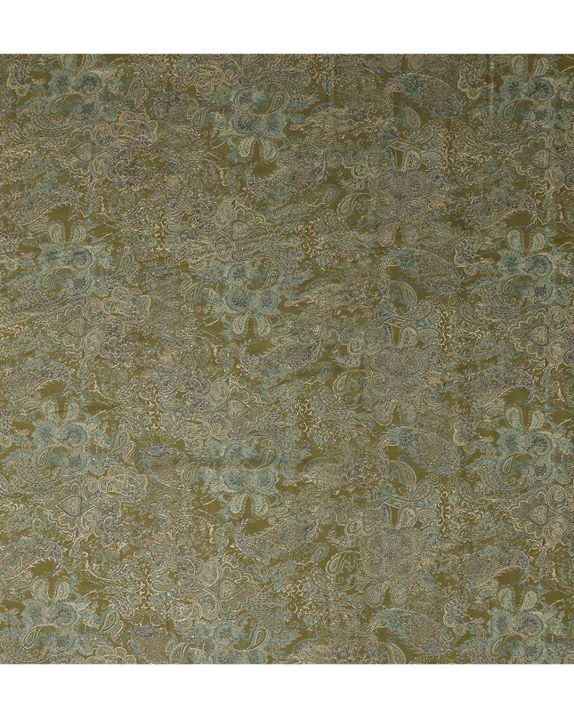 Olive Green Paisley Foil Viscose Fabric 110cm