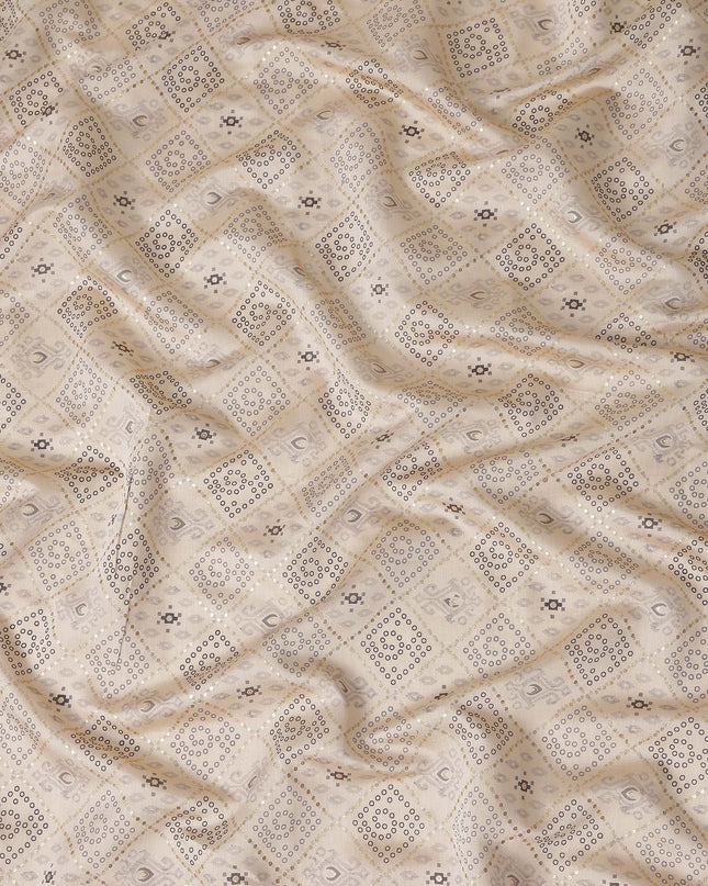 Cream Beige Geometric Cotton Lawn Fabric 110cm