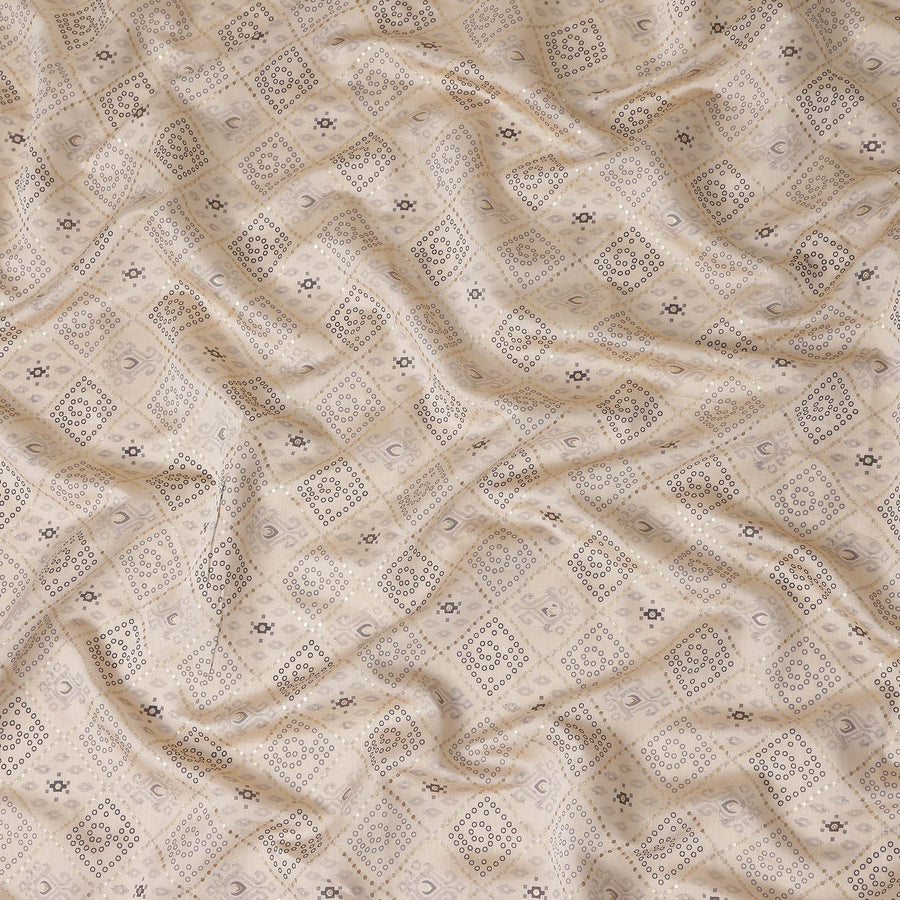 Cream Beige Geometric Cotton Lawn Fabric 110cm