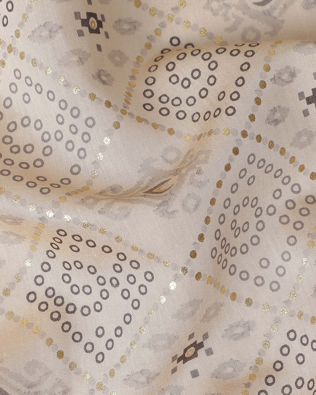 Cream Beige Geometric Cotton Lawn Fabric 110cm