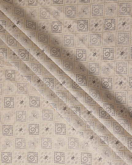 Cream Beige Geometric Cotton Lawn Fabric 110cm
