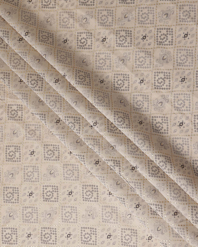 Cream Beige Geometric Cotton Lawn Fabric 110cm