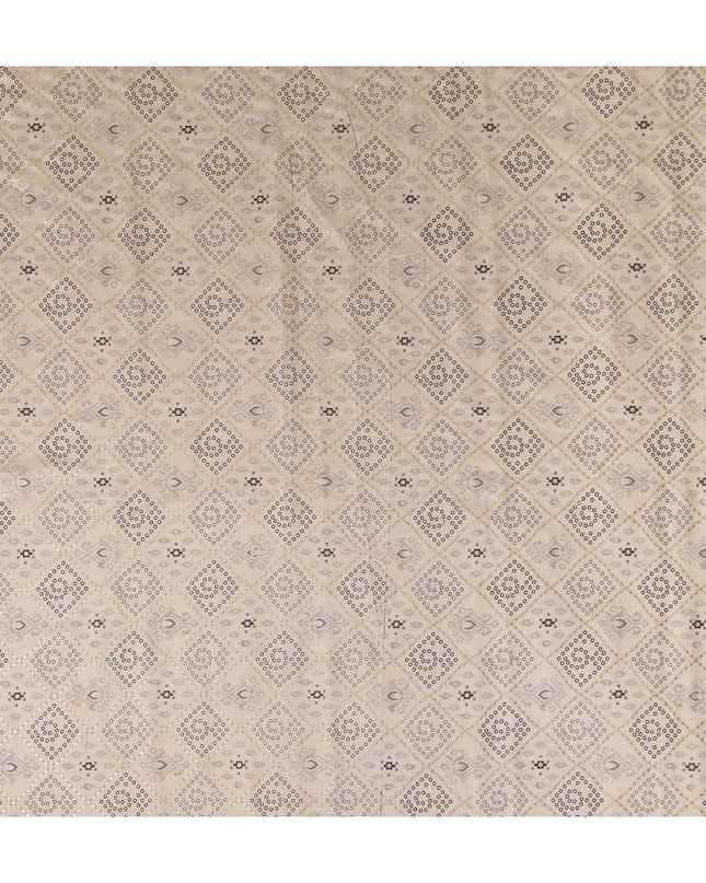 Cream Beige Geometric Cotton Lawn Fabric 110cm
