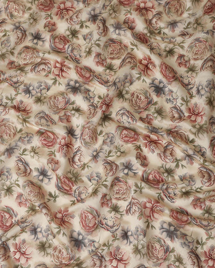 Champagne Beige Rose Floral Cotton Lawn Fabric 110cm