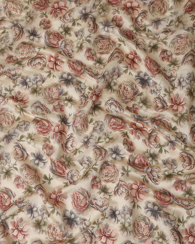 Champagne Beige Rose Floral Cotton Lawn Fabric 110cm