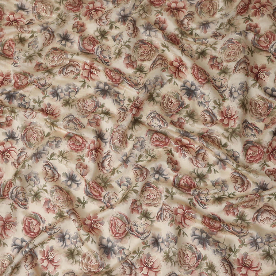 Champagne Beige Rose Floral Cotton Lawn Fabric 110cm