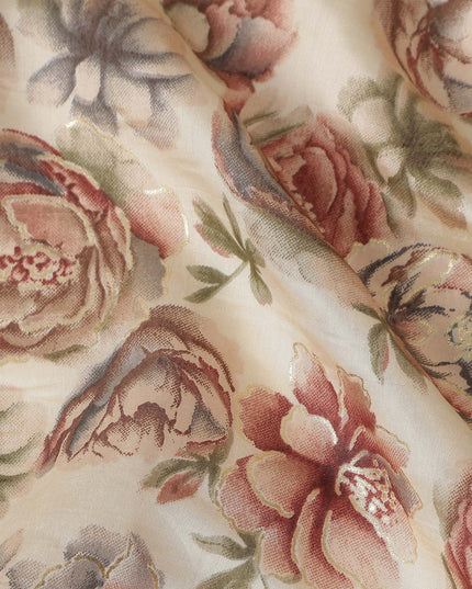 Champagne Beige Rose Floral Cotton Lawn Fabric 110cm