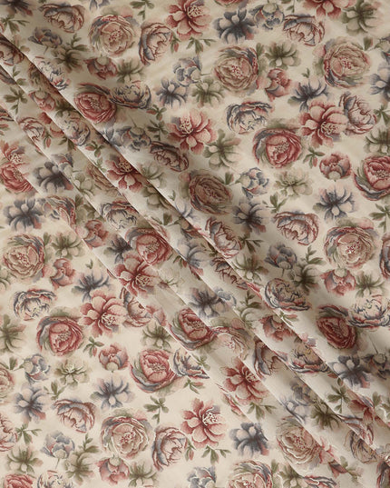 Champagne Beige Rose Floral Cotton Lawn Fabric 110cm