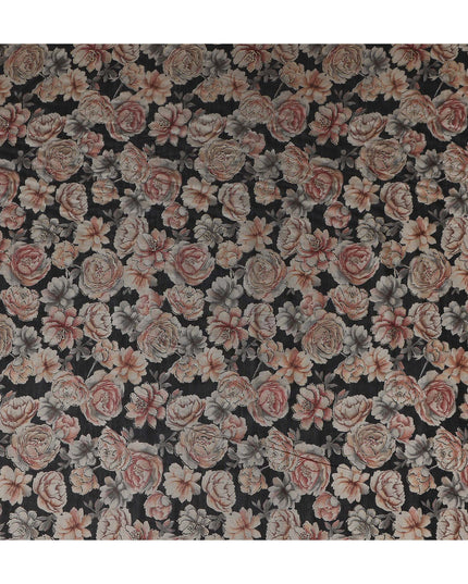 Charcoal Black Rose Floral Cotton Lawn Fabric 110cm