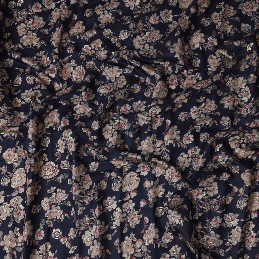 Navy Blue Small Floral Foil Viscose 110cm