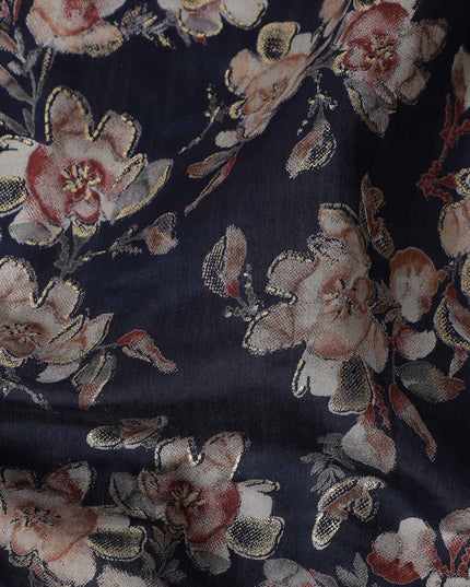 Navy Blue Small Floral Foil Viscose 110cm