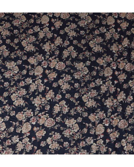 Navy Blue Small Floral Foil Viscose 110cm
