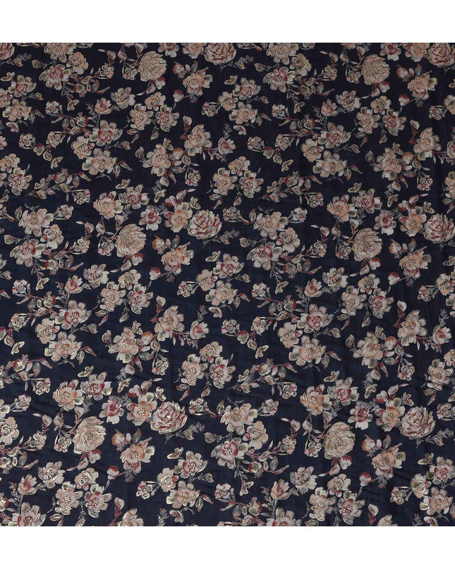 Navy Blue Small Floral Foil Viscose 110cm