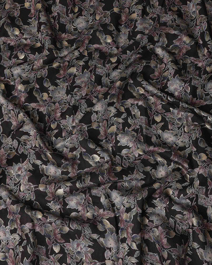 Black Floral Foil Viscose Fabric 110cm India