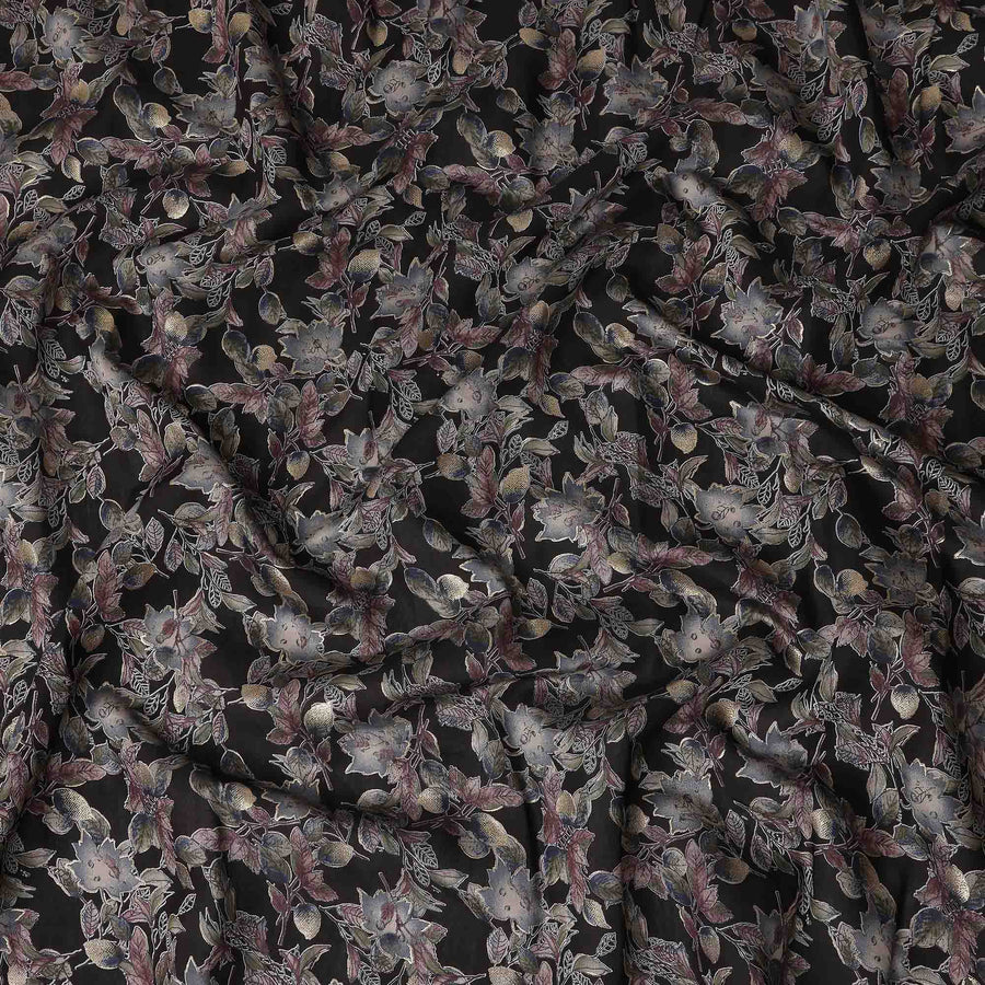 Black Floral Foil Viscose Fabric 110cm India