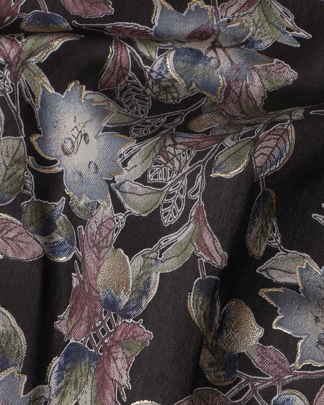 Black Floral Foil Viscose Fabric 110cm India