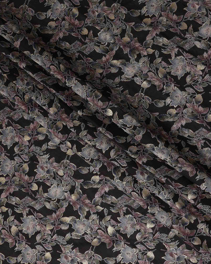 Black Floral Foil Viscose Fabric 110cm India
