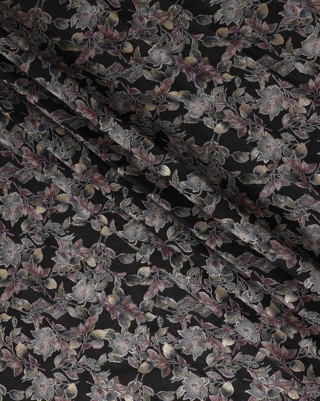 Black Floral Foil Viscose Fabric 110cm India