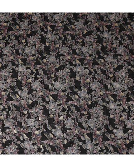 Black Floral Foil Viscose Fabric 110cm India