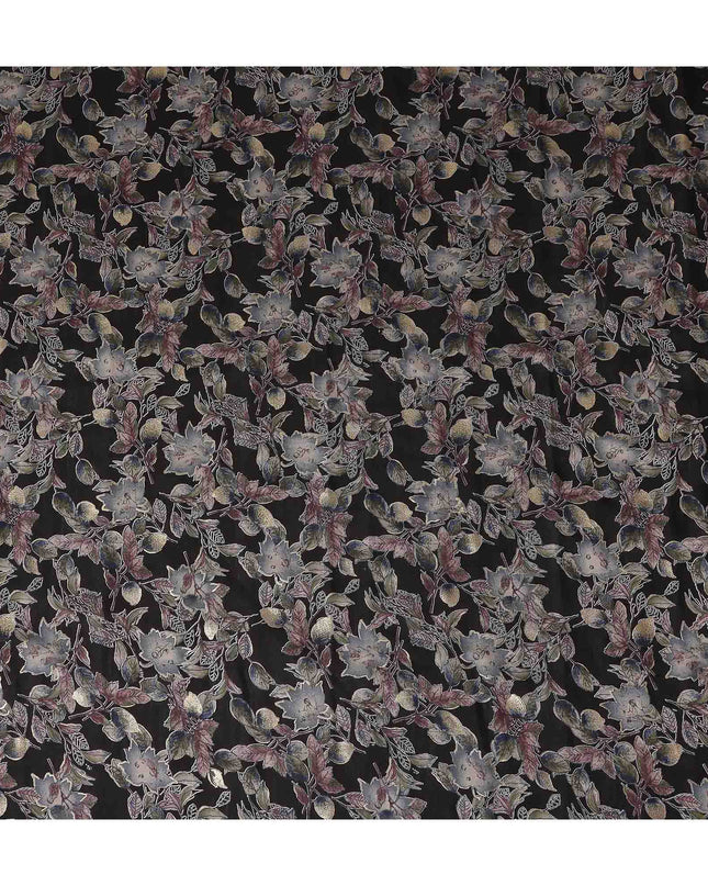 Black Floral Foil Viscose Fabric 110cm India