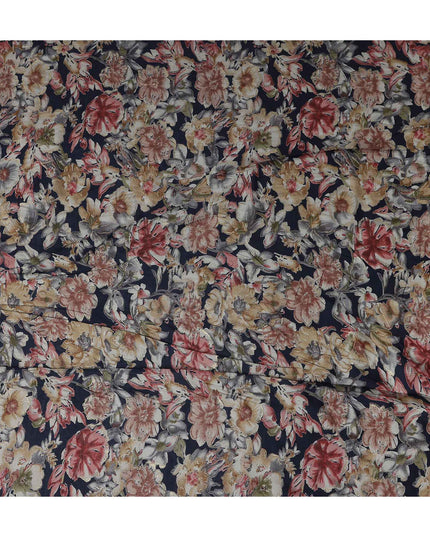 Navy Blue Large Floral Foil Viscose Fabric 110cm