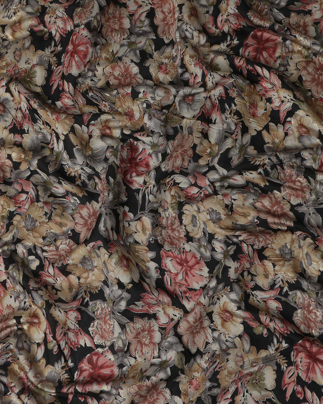Onyx Black Floral Cotton Lawn Fabric 110cm