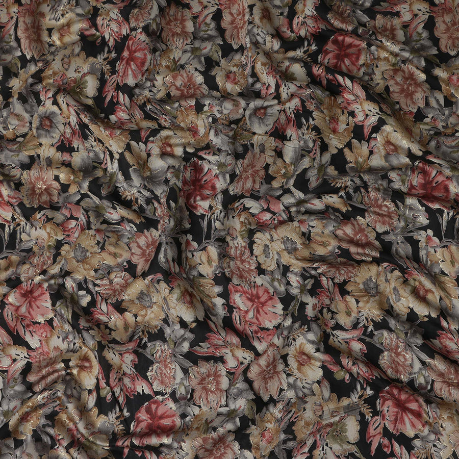 Onyx Black Floral Cotton Lawn Fabric 110cm
