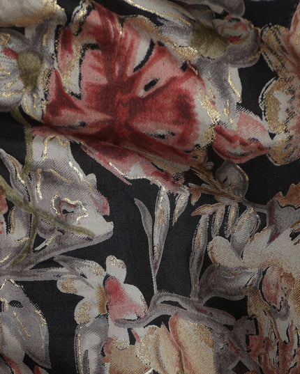 Onyx Black Floral Cotton Lawn Fabric 110cm