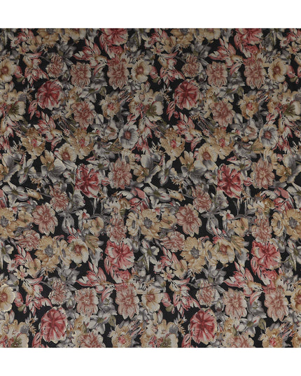 Onyx Black Floral Cotton Lawn Fabric 110cm