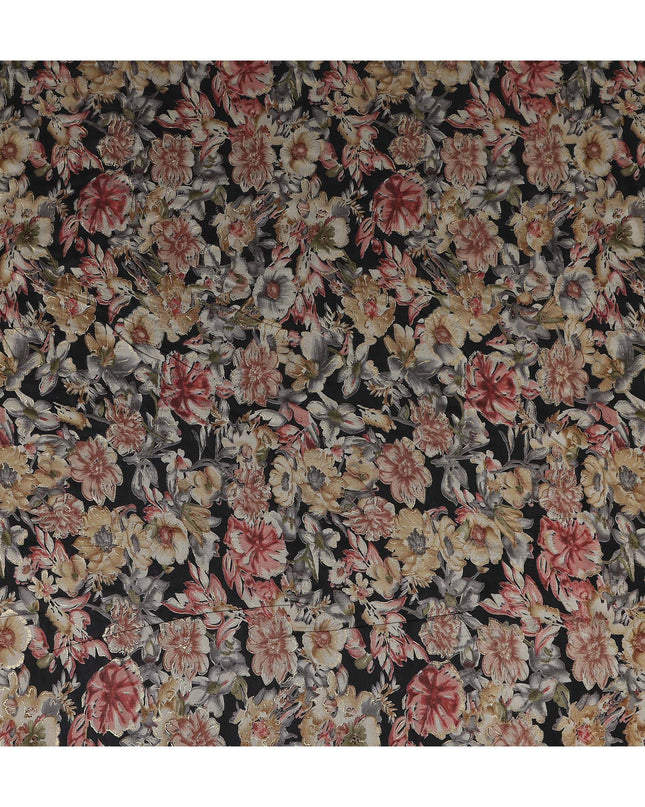 Onyx Black Floral Cotton Lawn Fabric 110cm
