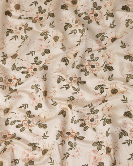 Almond Beige Floral Cotton Lawn Fabric 110cm