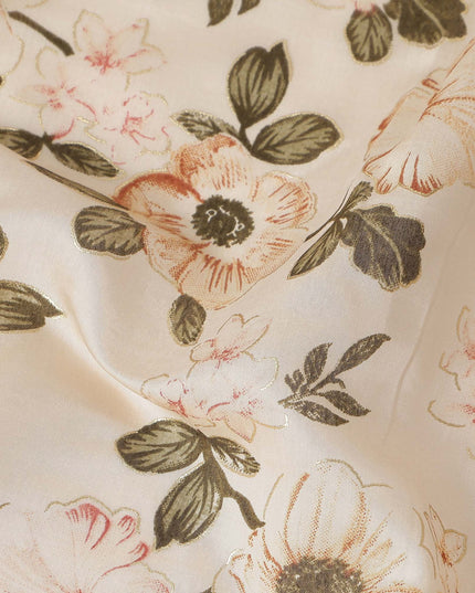 Almond Beige Floral Cotton Lawn Fabric 110cm
