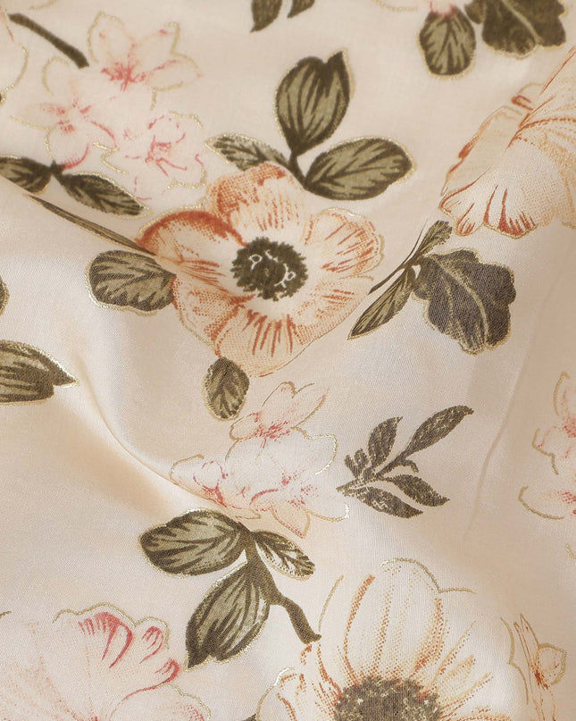 Almond Beige Floral Cotton Lawn Fabric 110cm